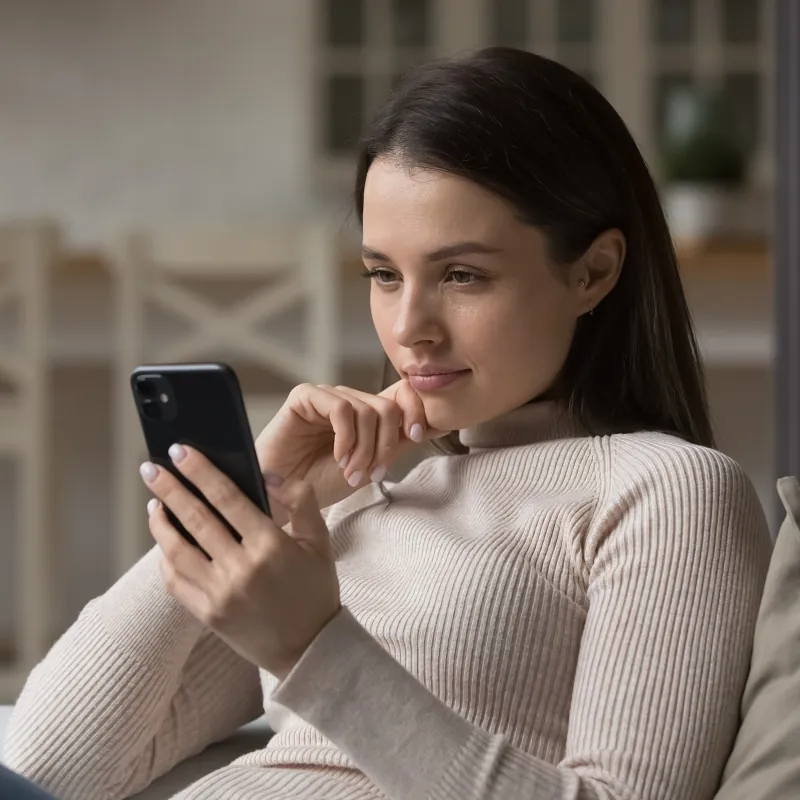Woman looking intently at her phone