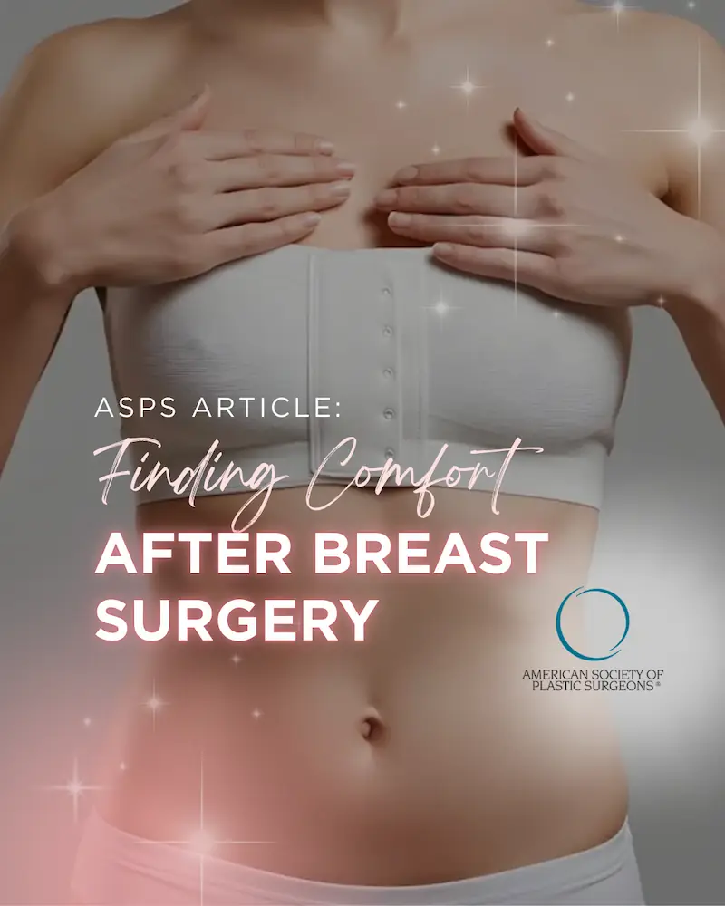 finding comfort after breast surgery with image of woman holding chest