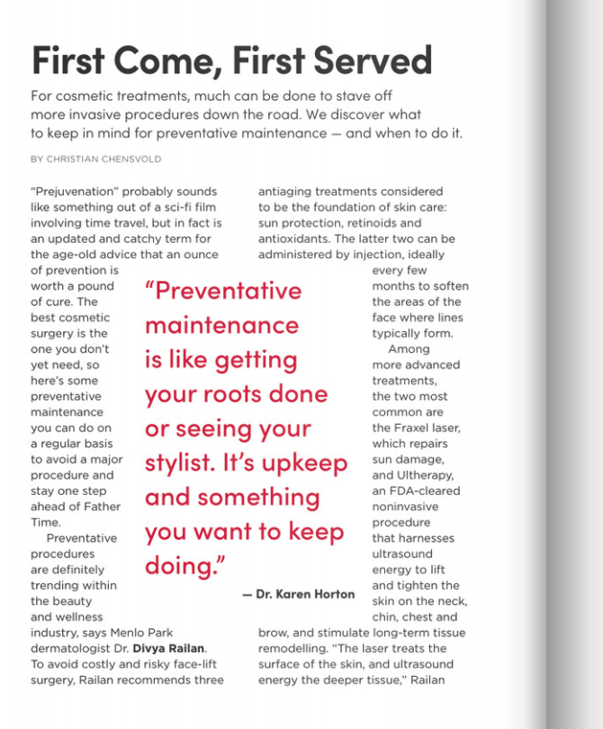 in the media Dr. Horton on “Prejuvenation” in the Nob Hill Gazette