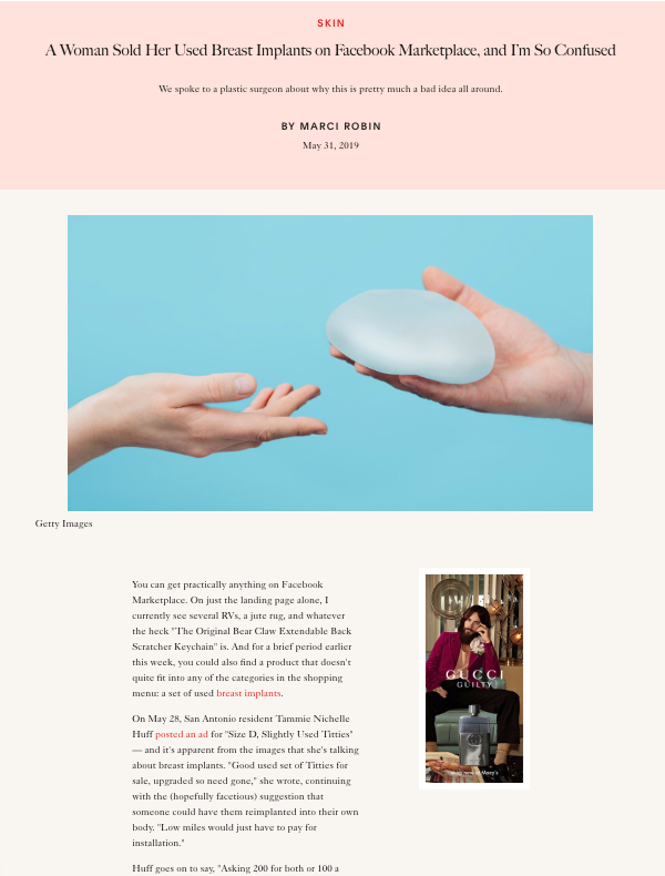 in the media Allure Magazine Speaks to Dr. Horton About Used Breast Implants for Sale
