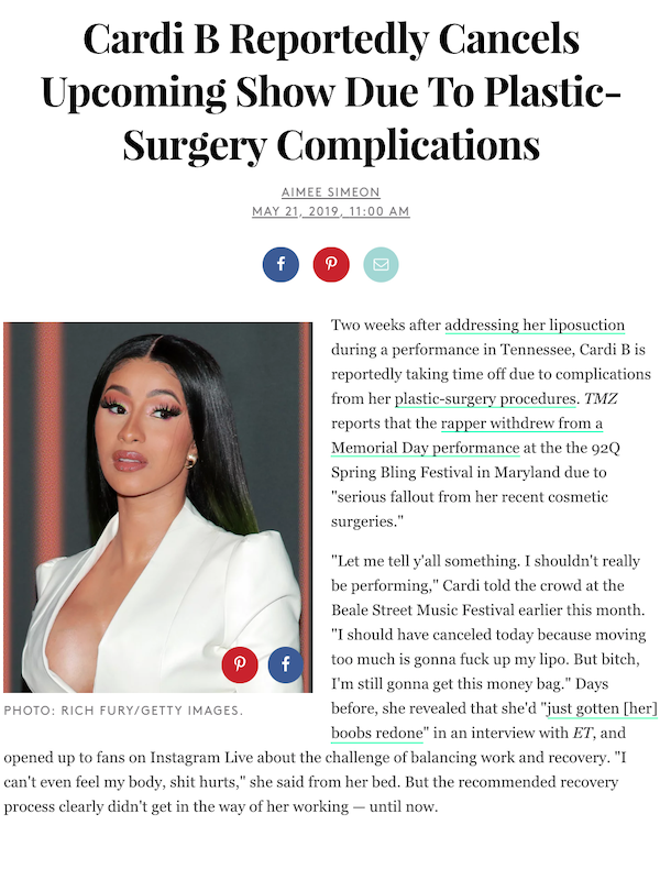 in the media Dr. Horton Featured in Refinery29 Article About Cardi B’s Reported Plastic Surgery Complications