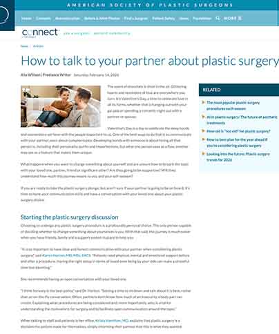 in the media How to talk to your partner about Plastic Surgery