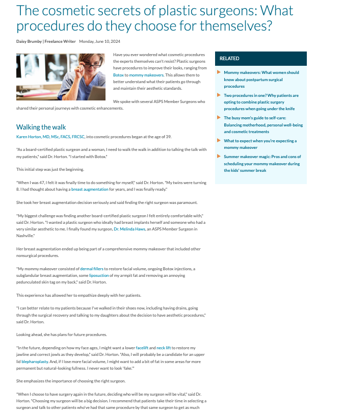 in the media What Cosmetic Procedures Do Plastic Surgeons Choose for Themselves?