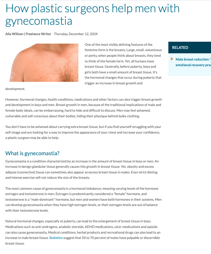 in the media ASPS Article: How Plastic Surgeons Help Men with Gynecomastia