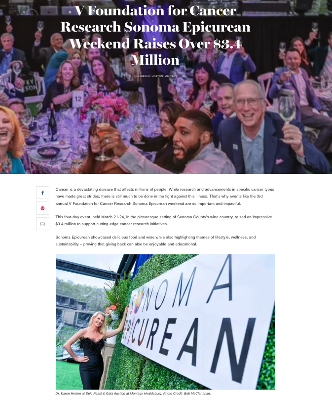 in the media V Foundation for Cancer Research Sonoma Epicurean Weekend Raises Over $3.4 Million