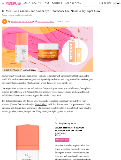 in the media Dr. Horton’s Interview with Cosmopolitan.com About Under-Eye Dark Circles
