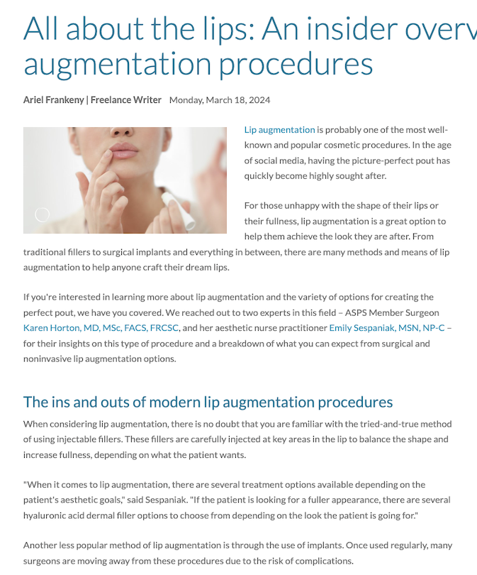 in the media All about the lips: An insider overview of lip augmentation procedures