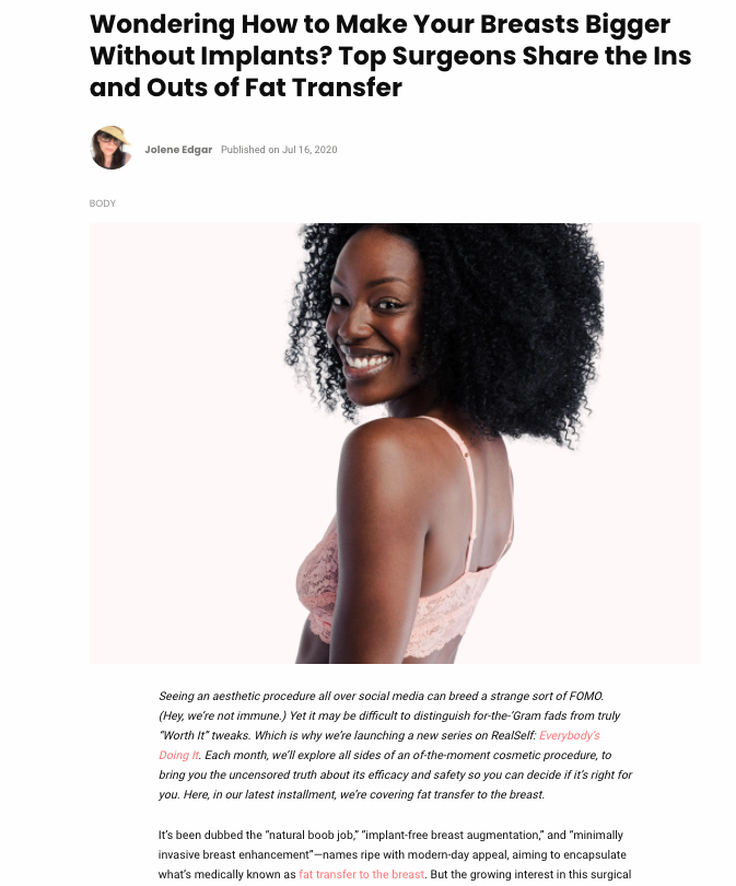 in the media Dr. Karen Horton Weighs In on Fat Transfer to the Breasts