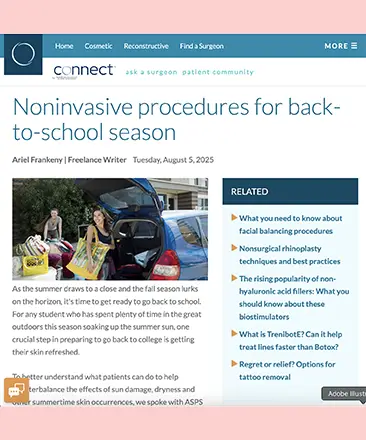 in the media Dr. Karen Horton Explains Noninvasive procedures for back-to-school season at PlasticySurgery.org
