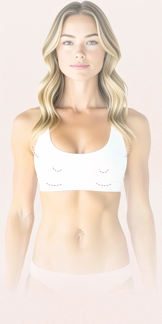 diagram of a woman with all breast augmentation incision options