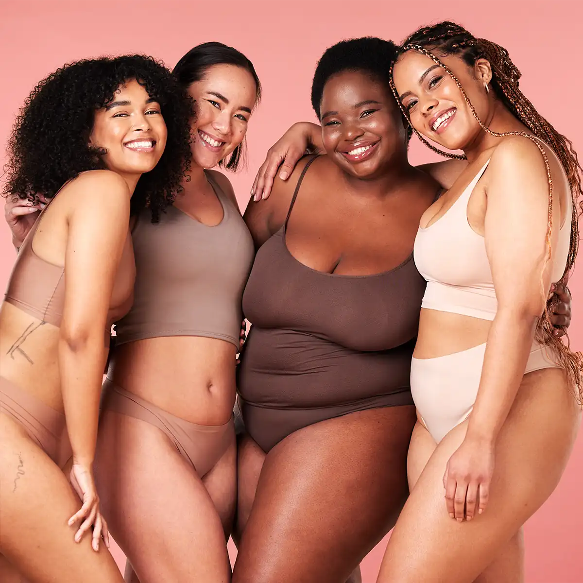 diverse group of women in underwear. Candidates for labiaplasty